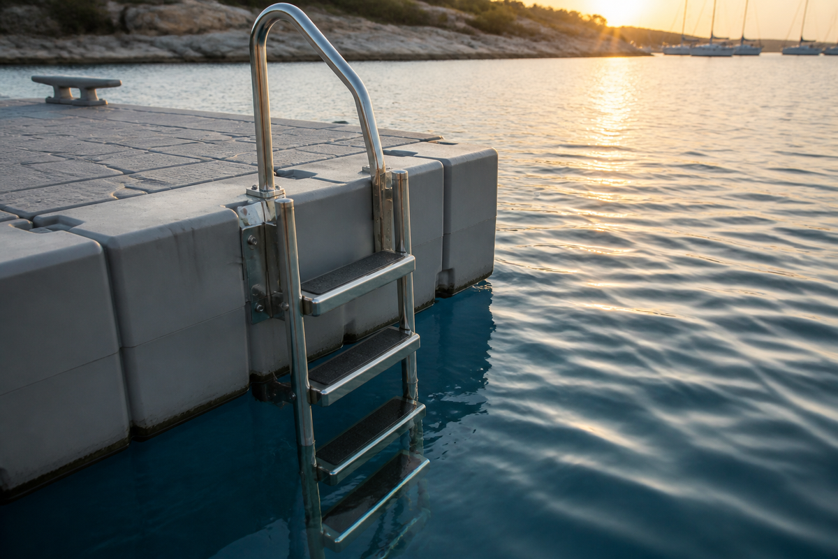 4-step stainless boarding ladder for swim platform pontoon
