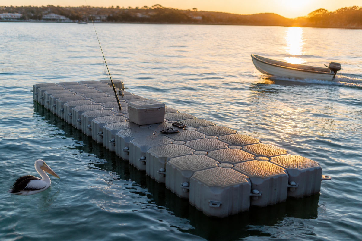 32-cube modular floating pontoon family kit, Pittwater