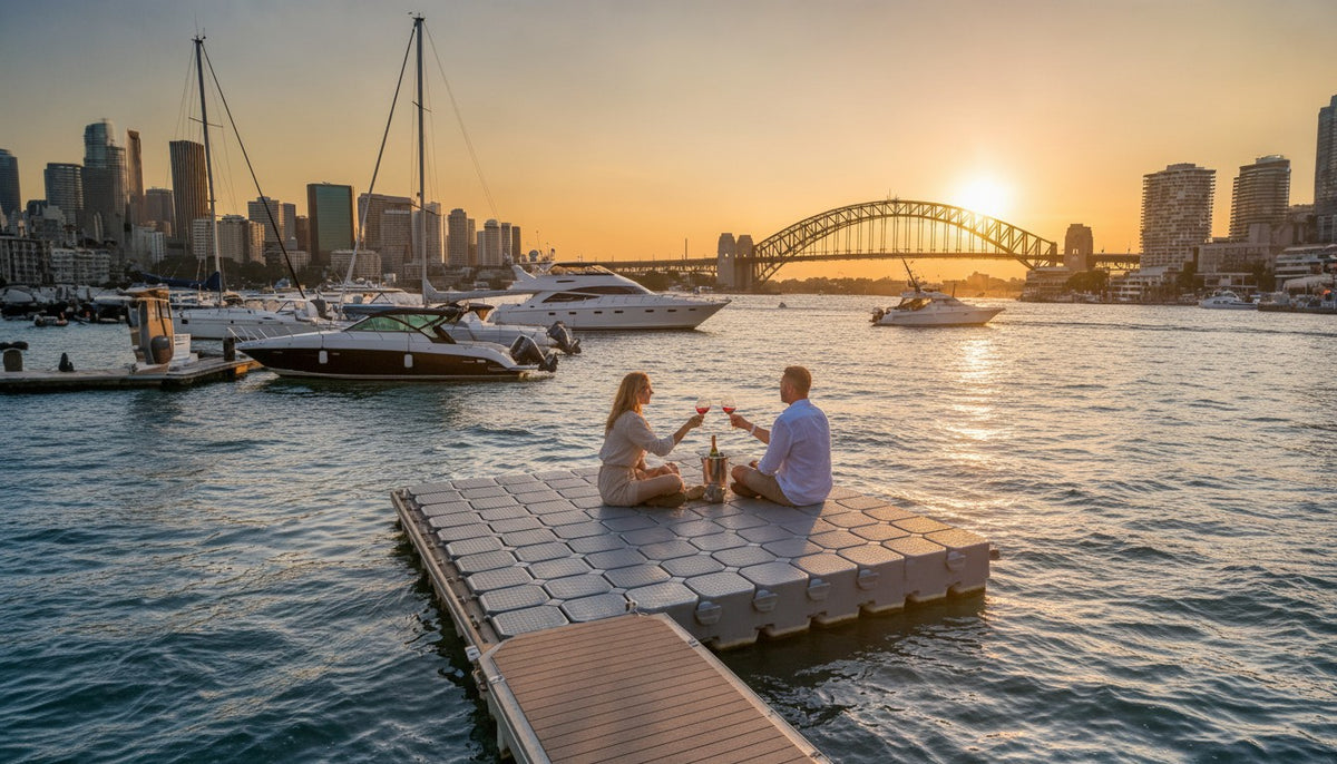 Modular floating boat dock cubes on Sydney Harbour